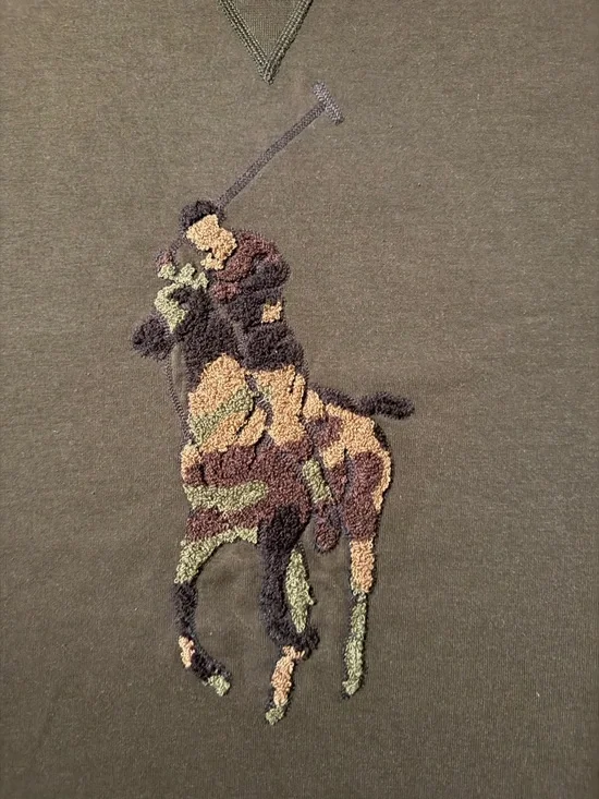 Polo Ralph Lauren Crewneck Sweatshirt Men's 2XB Green Big Pony Camo Chenille. - Picture 3 of 5